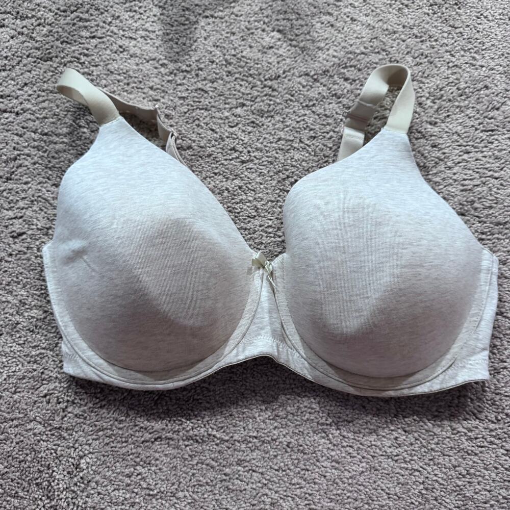 Ambrielle Organic Cotton Full Coverage Bra Women's Size 38DDD Heather Gray